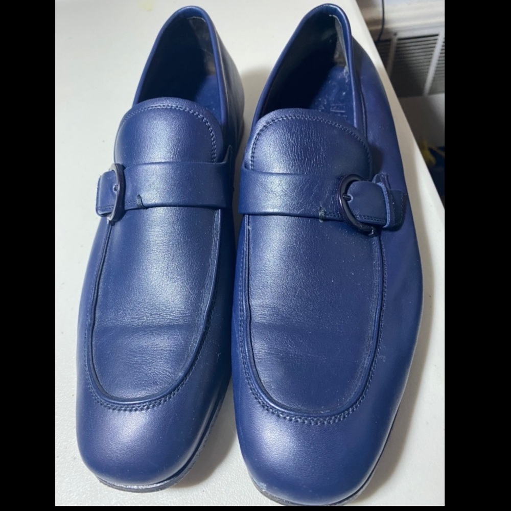 BLUE SIDE-BUCKLE SALVATORE FERRAGAMO LOAFERS
